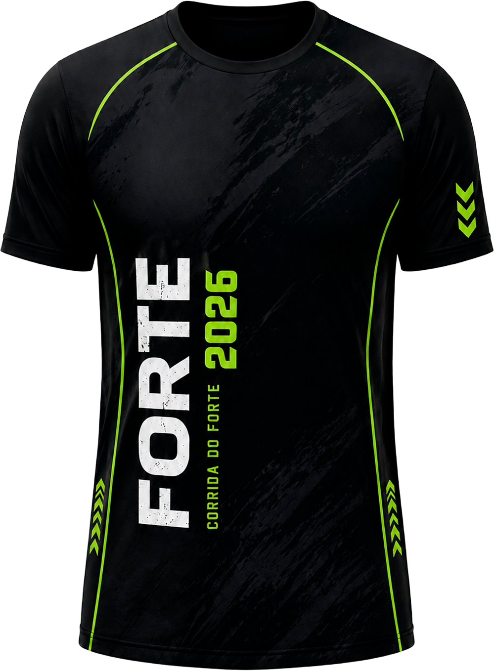 Frente da camisa oficial da Corrida do Forte 2026